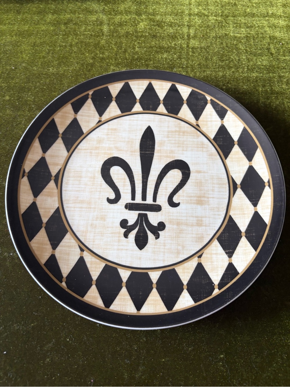 Decorative Fleur-de-Lis Round Serving Tray - Black and Cream
